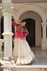 Navratri Wear Pink Cotton Gota Patti Lehenga Choli